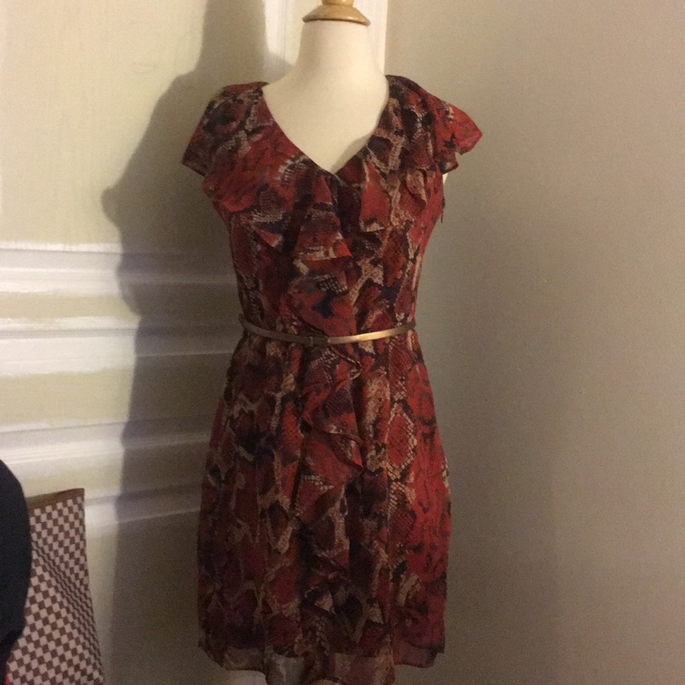 Blu Sage Belted Snake Print Dress - Red